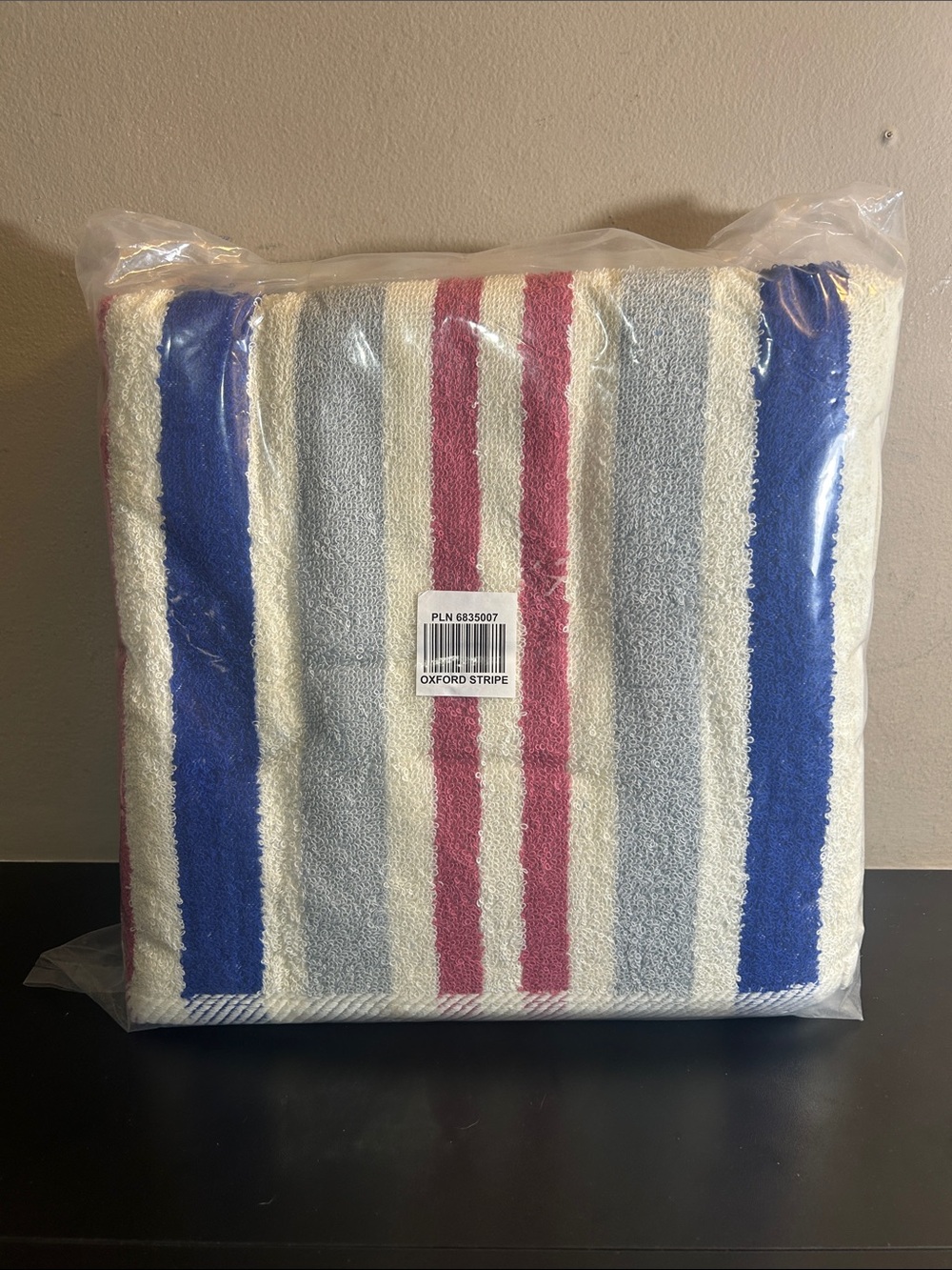 5 Sealed Oxford Stripe Blue, Gray & Pink Bath Towel - Home Bath